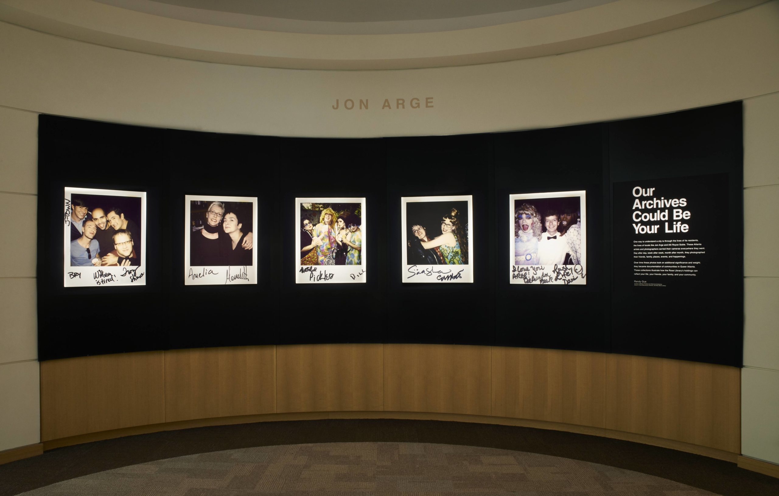 Arge's photographs on display in the corridor of Emory University's Woodruff Library.