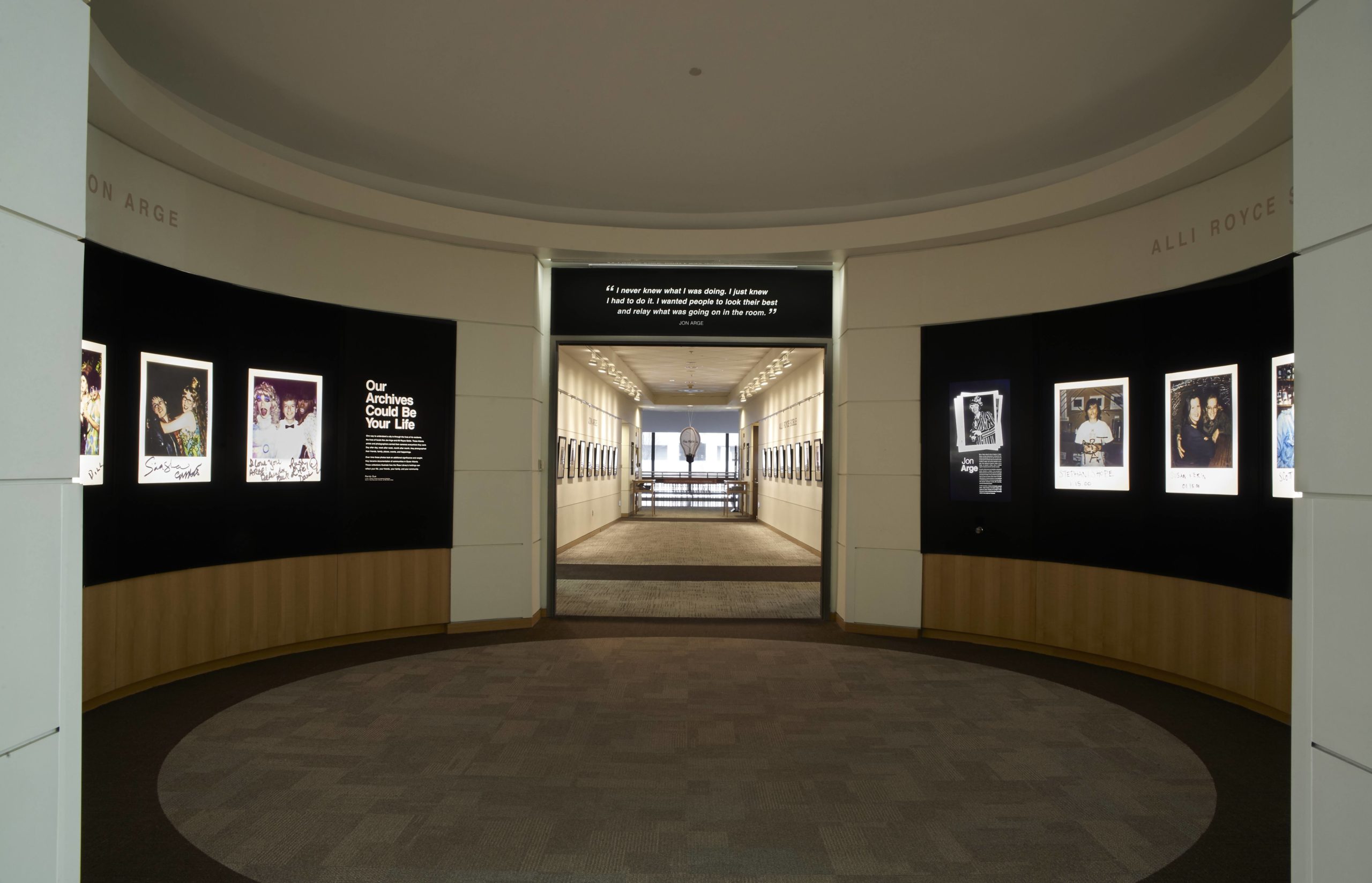 Photograph of "Our Archives Could Be Your Life" exhibit rotunda in Emory University's Woodruff Library