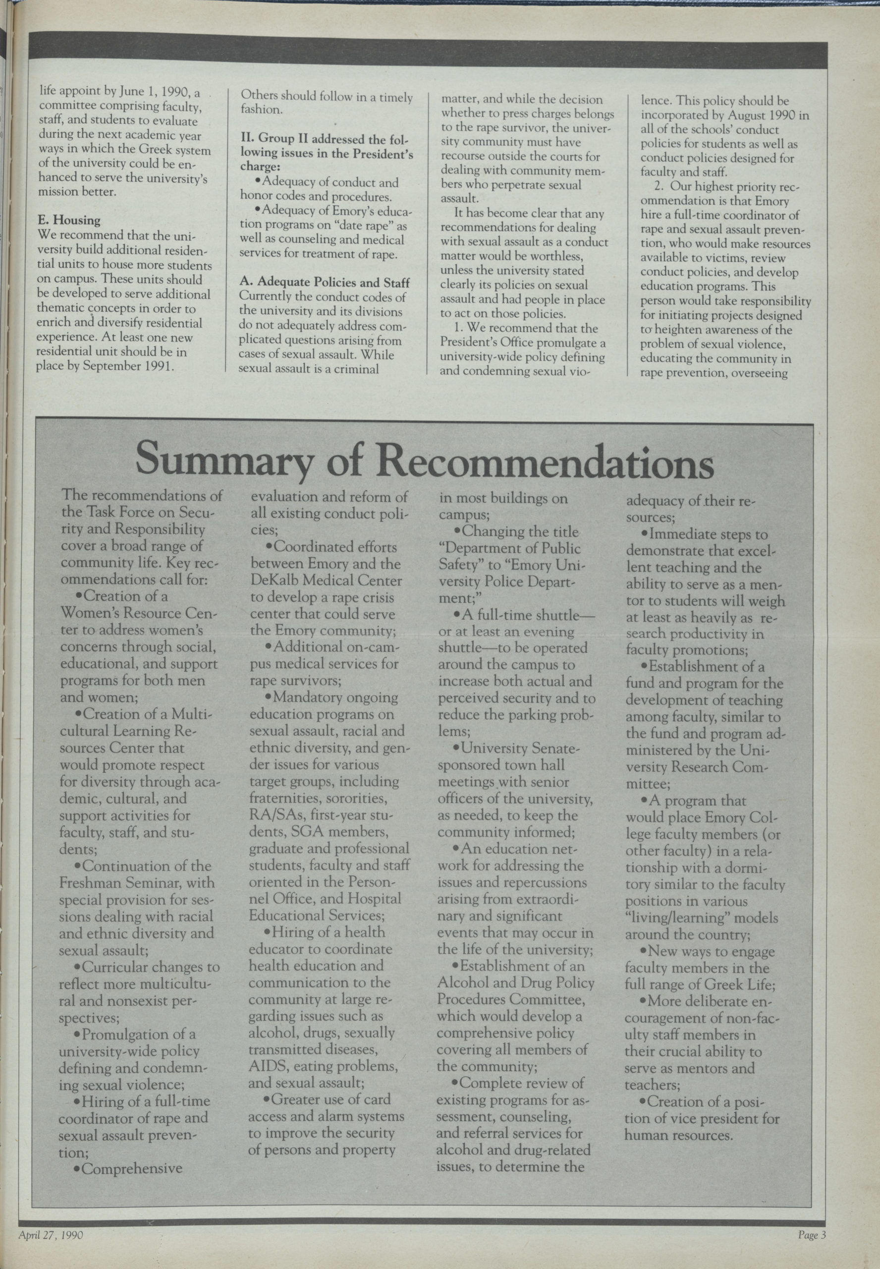 Typed report on campus community with recommendations (pg 3 of 7)
