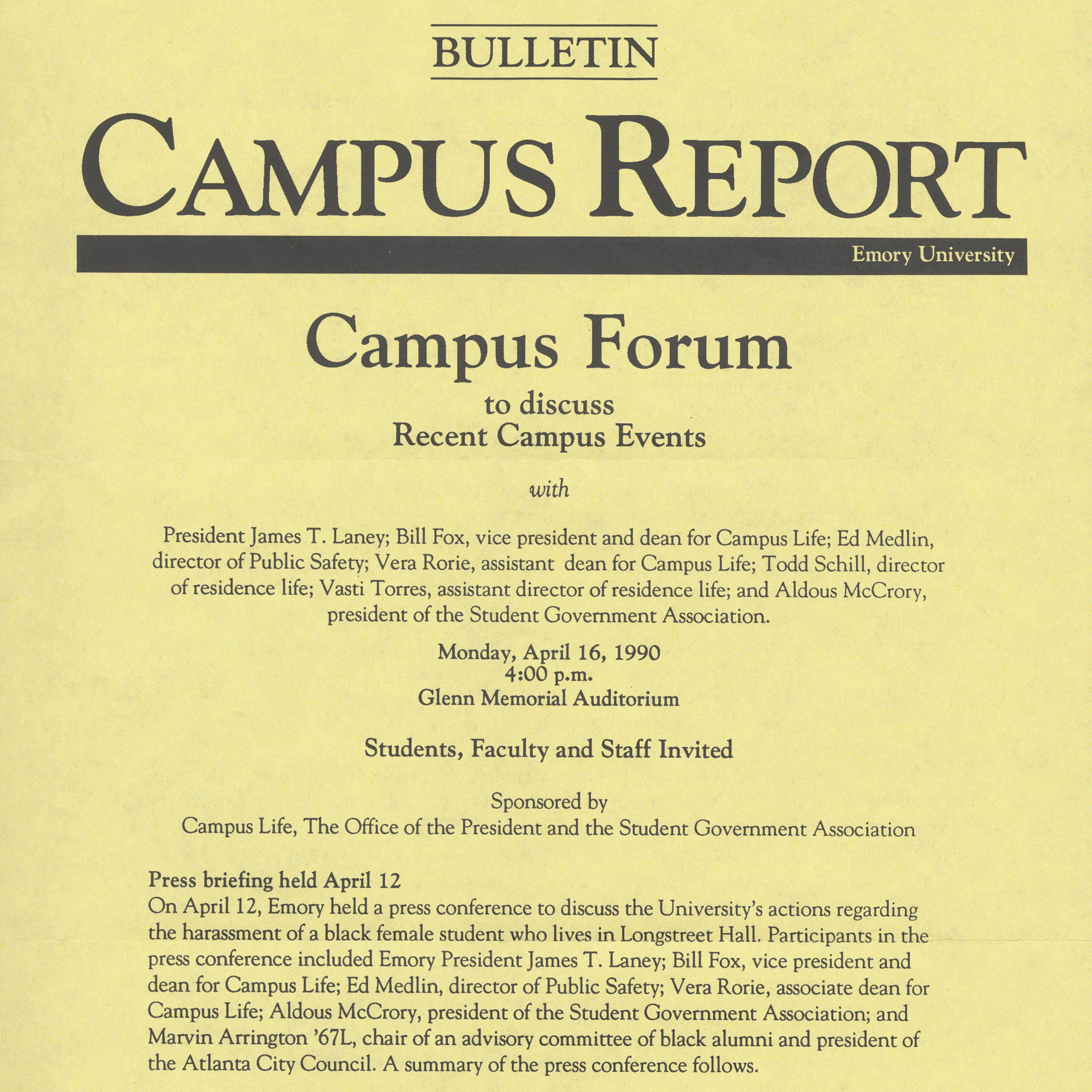 Bulletin for "Campus Forum to discuss Recent Campus Events"