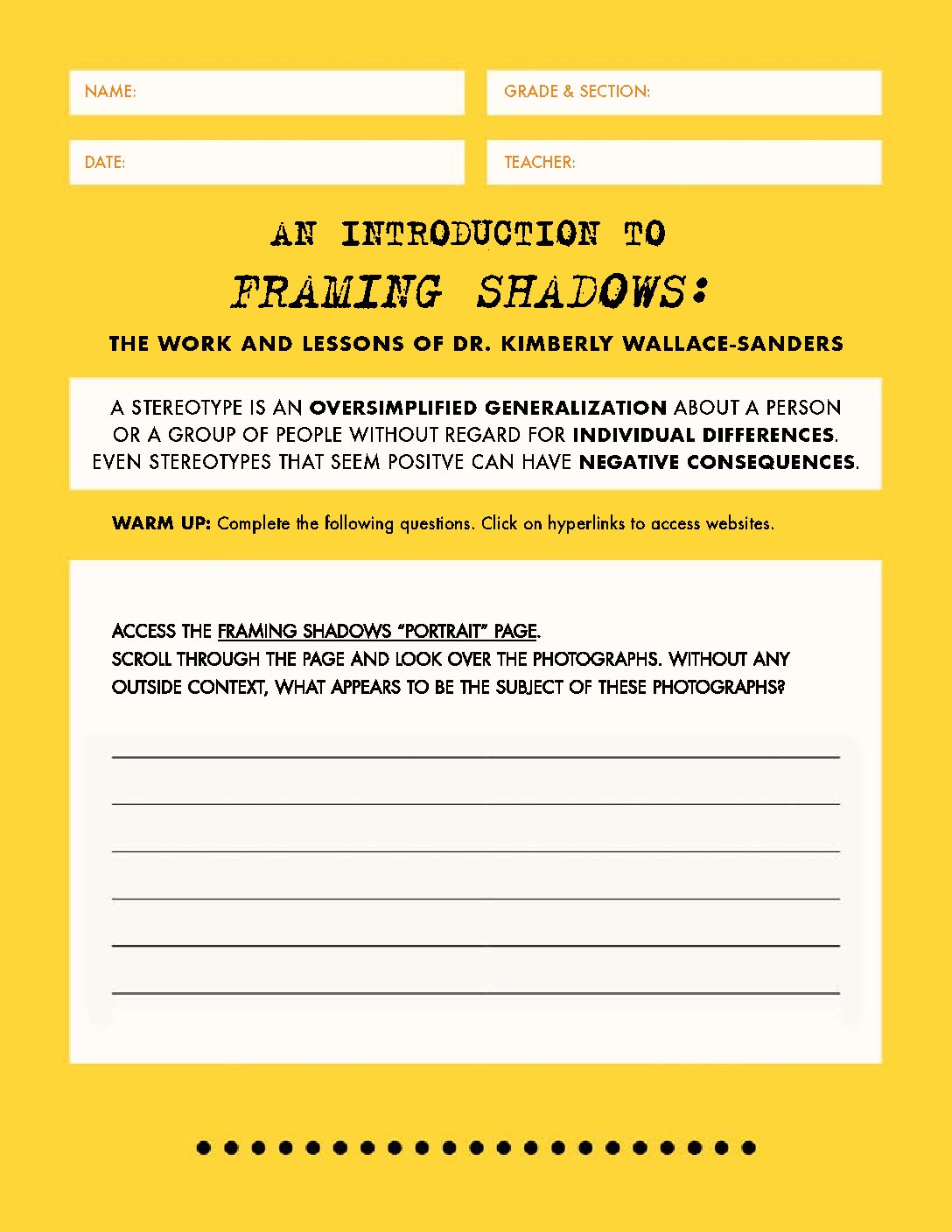Yellow worksheet with black text and blank white areas for writing
