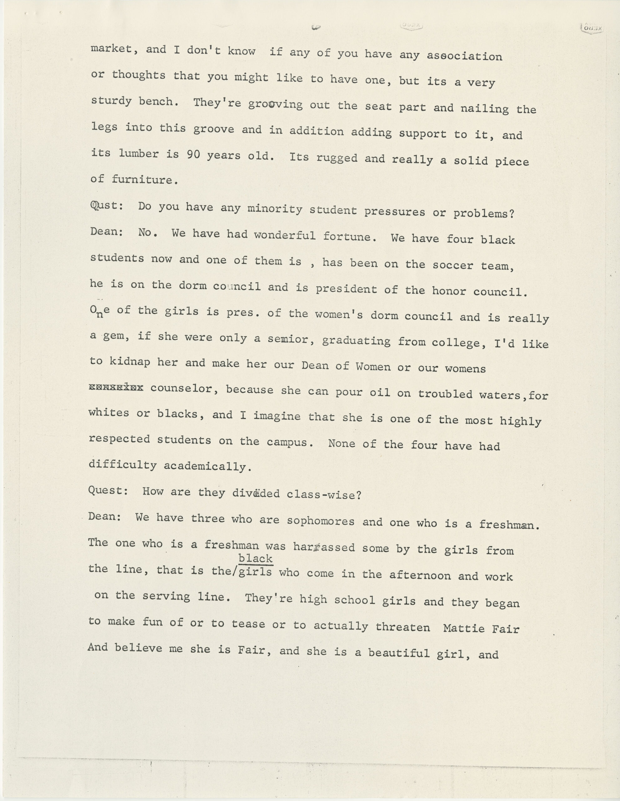 page from Dean's Q&A in 1970