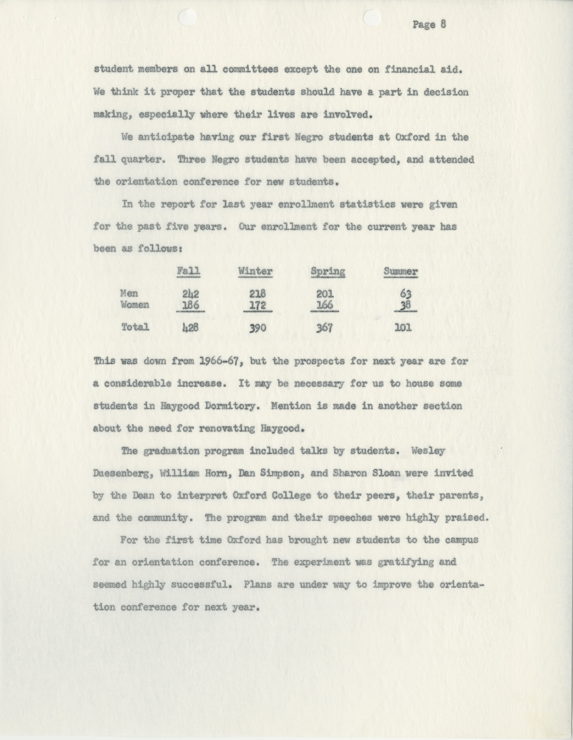 page from Dean's Annual Report (1968)