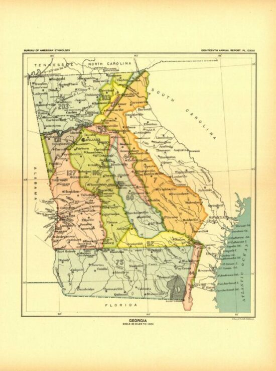 Map of Native American land cessions in Georgia