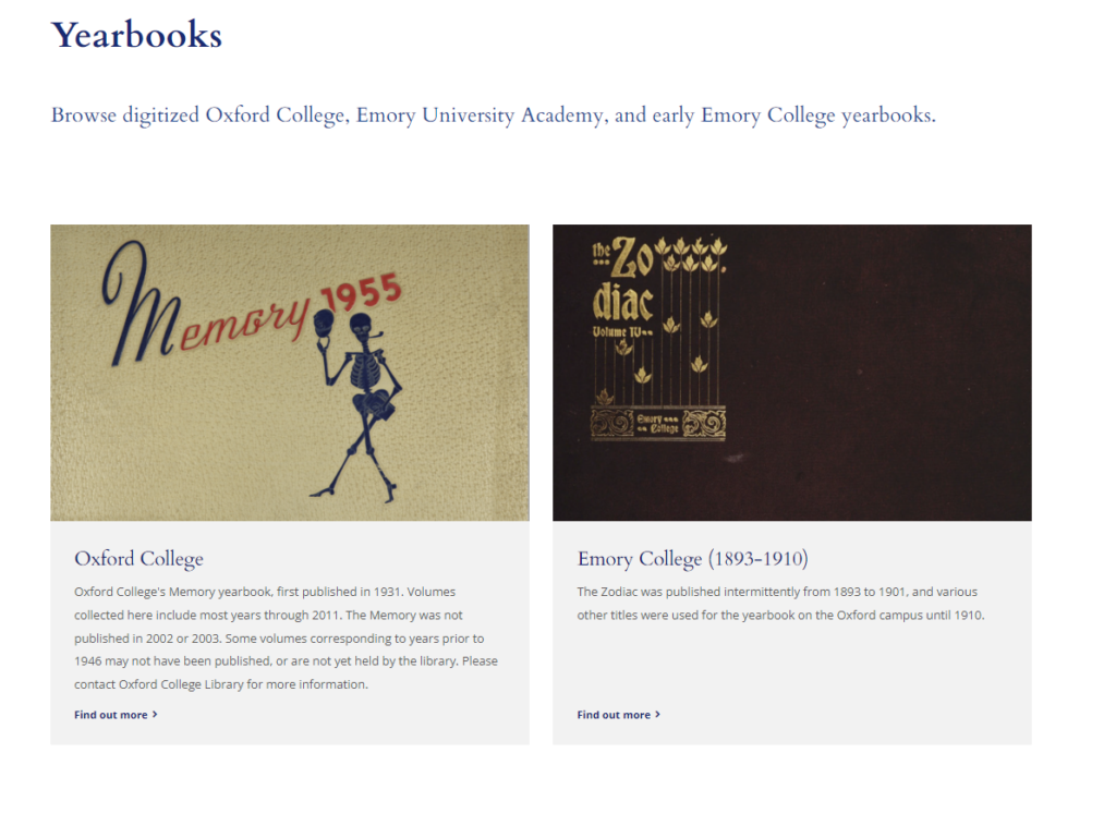 Oxford and Emory College yearbooks in Emory digital archives